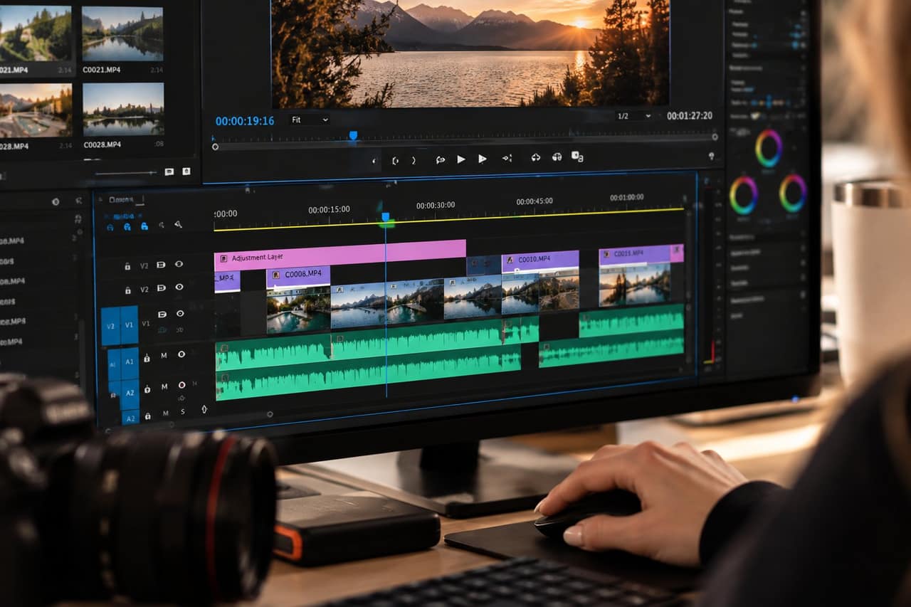 Video editing timeline for a contractor marketing video